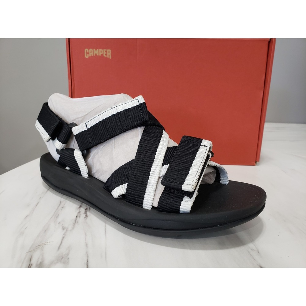 NEW SIZE 9 Camper Match Houston Webbing Sport Sandals White BLACK X-STRAP
